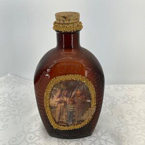 Vintage 1776 Embossed Amber Glass Bottle With Cork & Family‎ Photo
